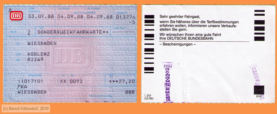 Deutsche Bundesbahn - Fahrkarte
/ Bild: db_fk19880903srfkb.jpg