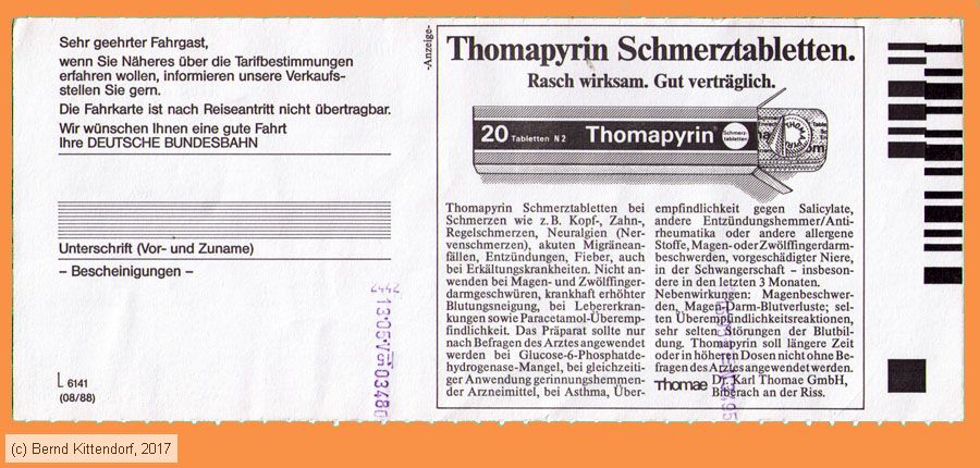 Deutsche Bundesbahn - Fahrkarte
/ Bild: db_fk19890513srfks2.jpg Deutsche Bundesbahn - Fahrkarte
/ Bild: db_fk19890513srfks2.jpg