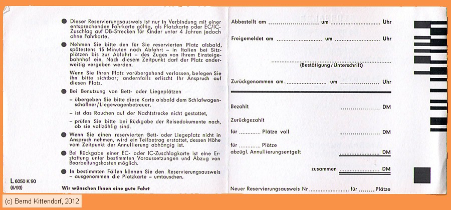 Deutsche Bundesbahn - Reservierung
/ Bild: db_fk19931019res3.jpg Deutsche Bundesbahn - Reservierung
/ Bild: db_fk19931019res3.jpg