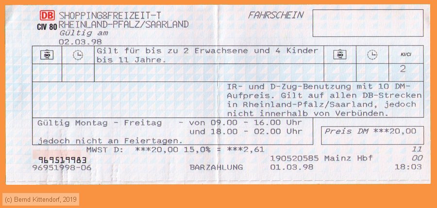 Deutsche Bahn - Fahrkarte
/ Bild: db_fk19980302rheinlandpfalz.jpg