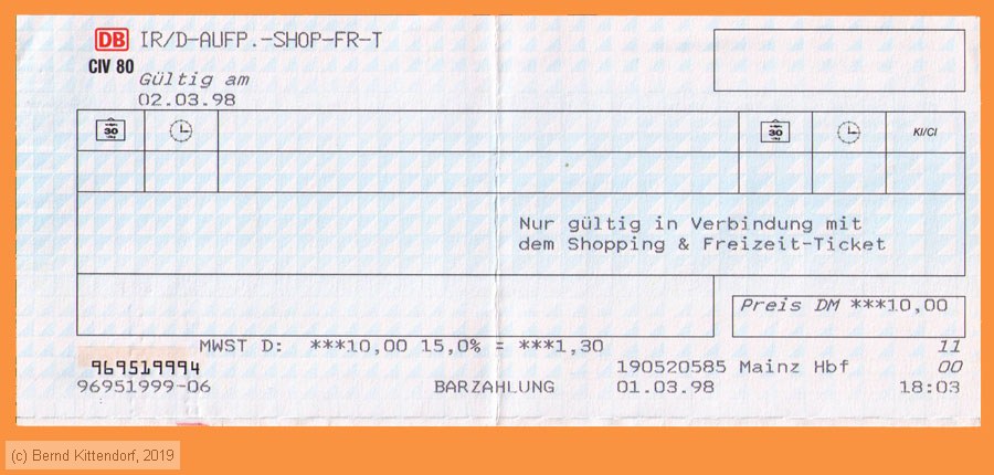 Deutsche Bahn - Fahrkarte
/ Bild: db_fk19980302rheinlandpfalziraufpr.jpg