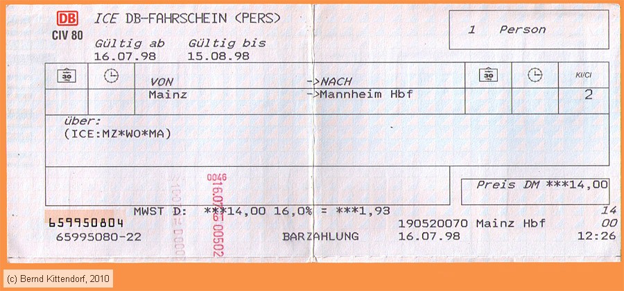 Deutsche Bahn - Fahrkarte
/ Bild: db_fk19980716e.jpg