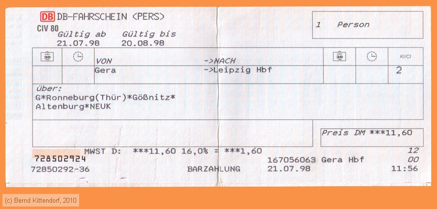 Deutsche Bahn - Fahrkarte
/ Bild: db_fk19980721e.jpg