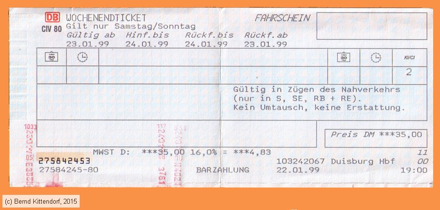 Deutsche Bahn - Wochenendticket
/ Bild: db_fk19990123woes1.jpg