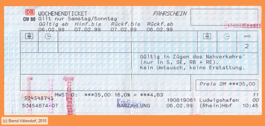 Deutsche Bahn - Wochenendticket
/ Bild: db_fk19990206wet.jpg