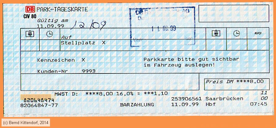 Deutsche Bahn - Park-Tageskarte
/ Bild: db_fk19990911ptk.jpg