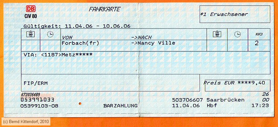 Deutsche Bahn - Fahrkarte
/ Bild: db_fk20060411b.jpg