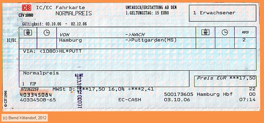 Deutsche Bahn - Fahrkarte
/ Bild: db_fk20061003efk.jpg