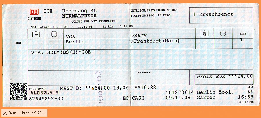 Deutsche Bahn - Fahrkarte
/ Bild: db_fk20081109ueekl.jpg