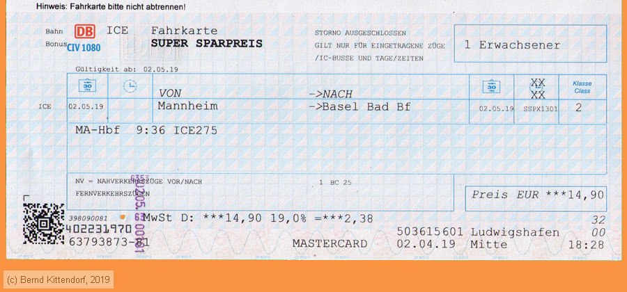 Deutsche Bahn - Fahrkarte Super Sparpreis
/ Bild: db_fk20190502r1a.jpg
