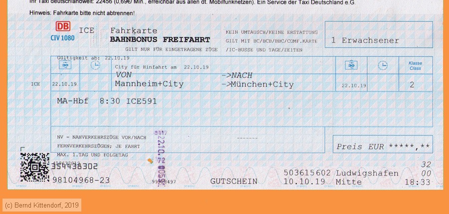 Deutsche Bahn - Fahrkarte Bahnbonus Freifahrt
/ Bild: db_fk20191022r1bbf.jpg Deutsche Bahn - Fahrkarte Bahnbonus Freifahrt
/ Bild: db_fk20191022r1bbf.jpg