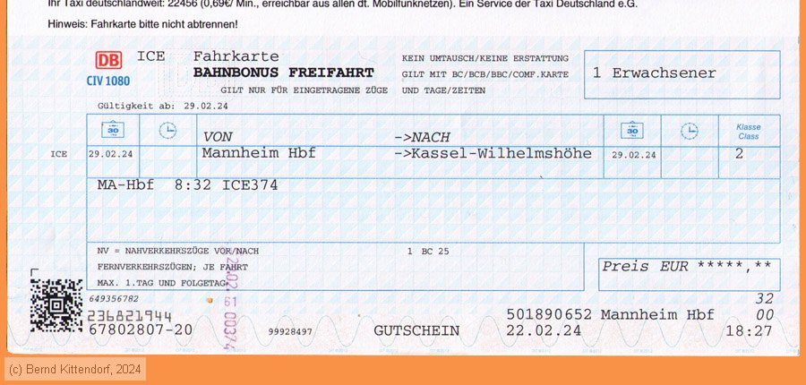 Deutsche Bahn - Fahrkarte Bahnbonus Freifahrt
/ Bild: db_fk20240229h1bbf.jpg