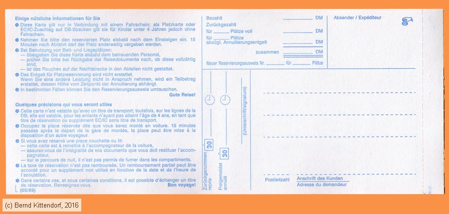 Deutsche Bundesbahn - Reservierung
/ Bild: db_fk19930627ress2.jpg