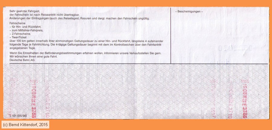 Deutsche Bahn - Fahrkarte
/ Bild: db_fk19970819efk2s2.jpg Deutsche Bahn - Fahrkarte
/ Bild: db_fk19970819efk2s2.jpg