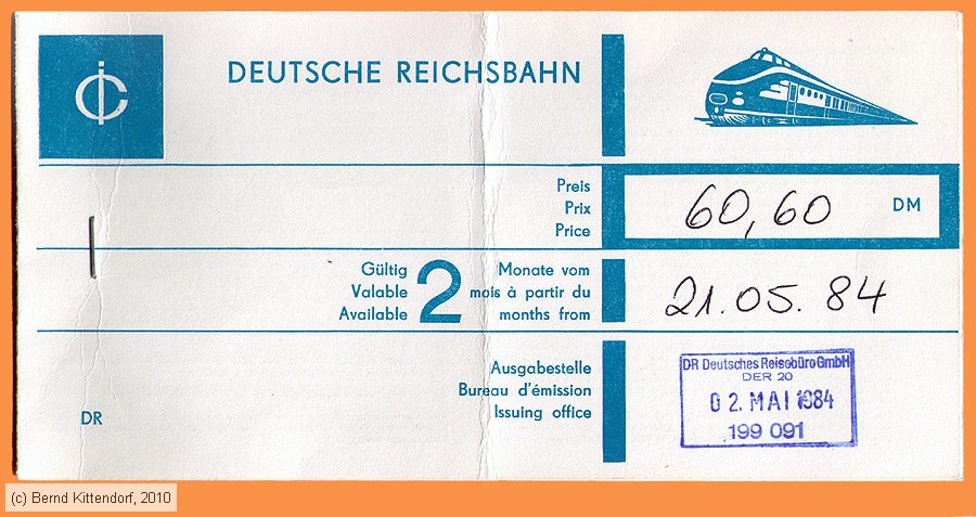 Deutsche Reichsbahn - Fahrkarte
/ Bild: dr_fk19840502a.jpg Deutsche Reichsbahn - Fahrkarte
/ Bild: dr_fk19840502a.jpg