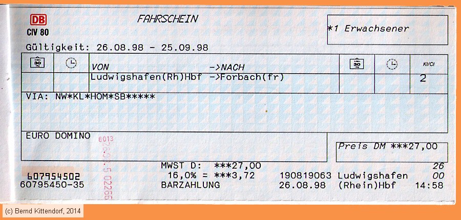 Deutsche Bahn - Fahrkarte
/ Bild: db_fk19980826eurodomino2.jpg