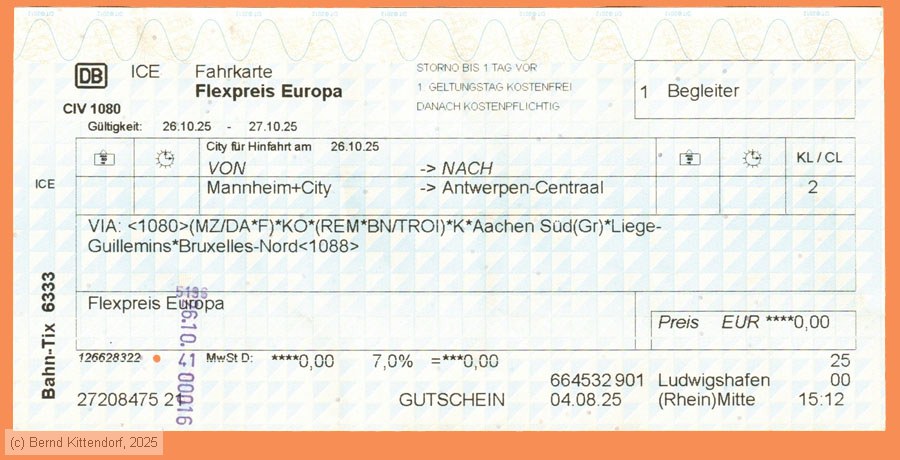 Deutsche Bahn - Fahrkarte Flexpreis Europa
/ Bild: db_fk20251026r1b.jpg Deutsche Bahn - Fahrkarte Flexpreis Europa
/ Bild: db_fk20251026r1b.jpg