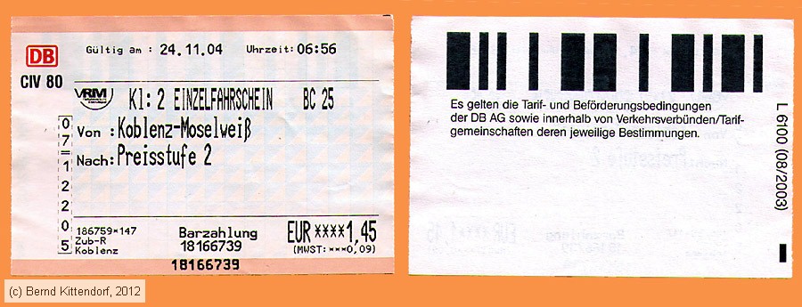 Deutsche Bahn - Fahrkarte 
/ Bild: db_fk20041124vrmefk.jpg