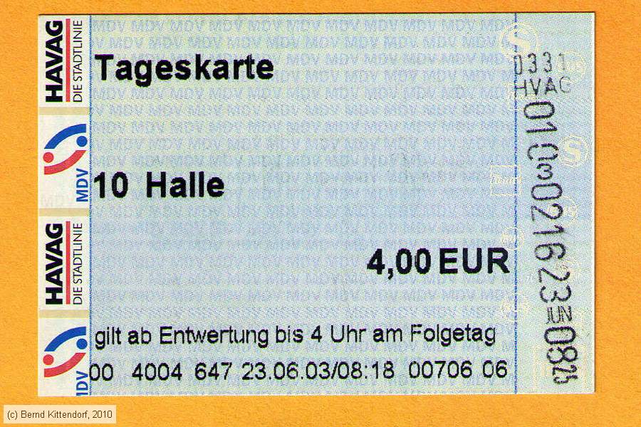 Straßenbahn Halle (Saale) - Fahrkarte
/ Bild: halle_fk20030623t.jpg