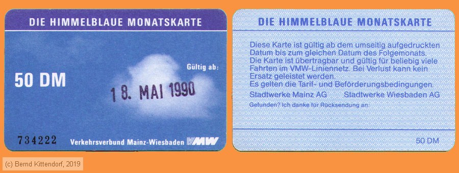 Verkehrsverbund Mainz-Wiesbaden - Fahrkarte
/ Bild: vmw_fk19900518hbm.jpg