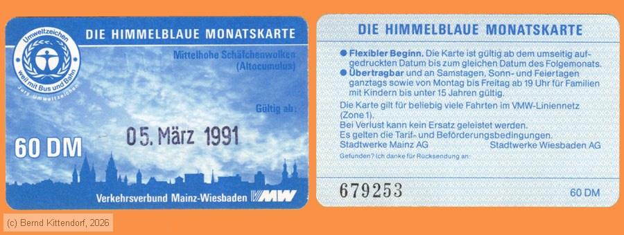 Verkehrsverbund Mainz-Wiesbaden - Fahrkarte
/ Bild: vmw_fk19910305hbm.jpg