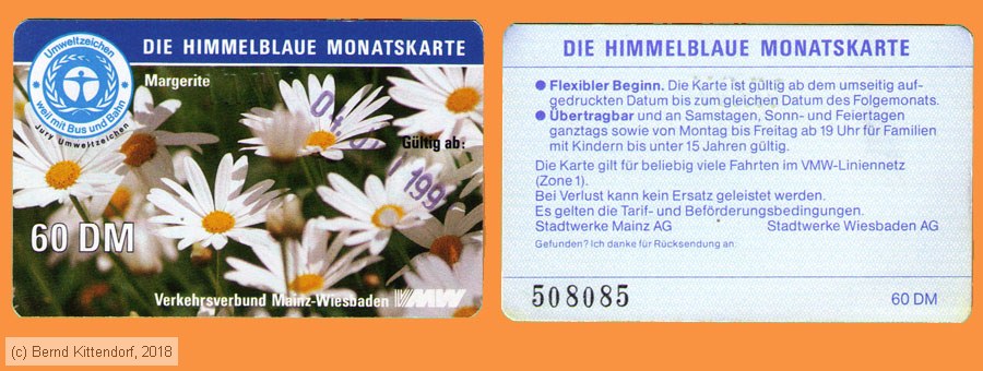 Verkehrsverbund Mainz-Wiesbaden - Fahrkarte
/ Bild: vmw_fk19920704hbm.jpg Verkehrsverbund Mainz-Wiesbaden - Fahrkarte
/ Bild: vmw_fk19920704hbm.jpg